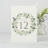Cream Snowberry+Eucalyptus Wedding Tischnummer (Stehend Vorderseite)
