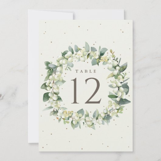 Cream Snowberry+Eucalyptus Wedding Tischnummer (Rückseite)