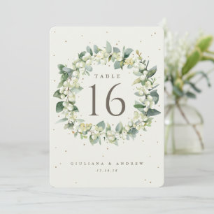 Cream Snowberry+Eucalyptus Wedding Tischnummer
