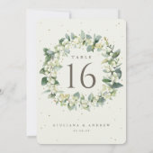 Cream Snowberry+Eucalyptus Wedding Tischnummer (Rückseite)