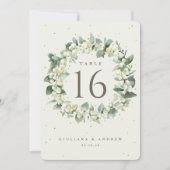 Cream Snowberry+Eucalyptus Wedding Tischnummer (Vorderseite)