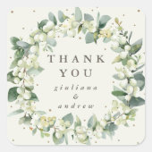 Cream Snowberry+Eucalyptus Wedding Vielen Dank Quadratischer Aufkleber (Vorderseite)
