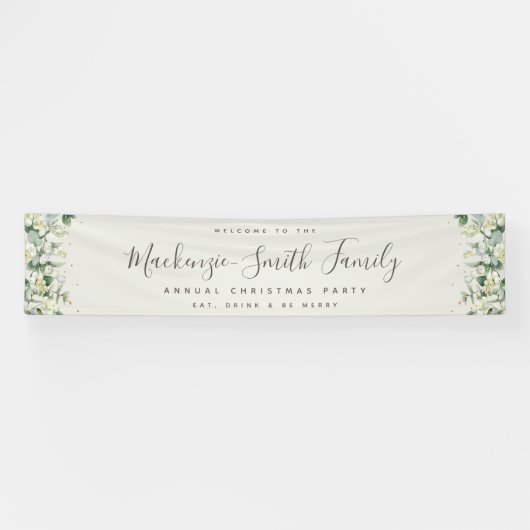 Cream Snowberry+Eucalyptus Weihnachtsfeier Banner (Horizontal)