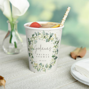 Cream Snowberry+Eucalyptus Wreath Brautparty Pappbecher
