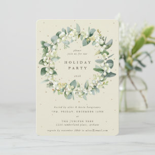 Cream Snowberry+Eucalyptus Wreath Holiday Party Einladung