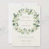Cream Snowberry+Eucalyptus Wreath Winter Wedding Einladung (Vorderseite)