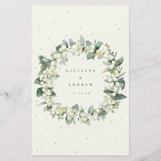 Cream Snowberry + Eukalyptus 3 Course Wedding Menu (Rückseite)