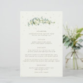 Cream Snowberry + Eukalyptus 4 Course Wedding Menu (Stehend Vorderseite)