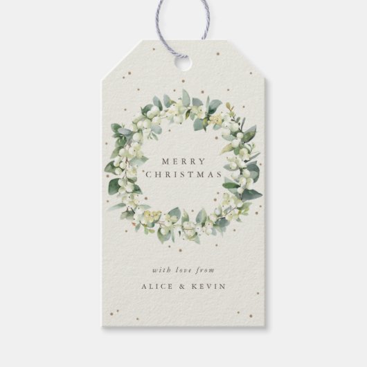 Cream Snowberry+Eukalyptus Christmas/Holiday Geschenkanhänger (Vorderseite)
