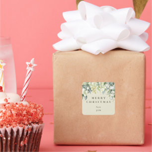 Cream Snowberry+Eukalyptus Frohe Weihnachten/Custo Quadratischer Aufkleber