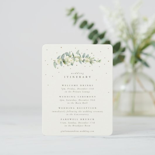 Cream Snowberry+Eukalyptus Stem Hochzeitreise Begleitkarte (Stehend Vorderseite)