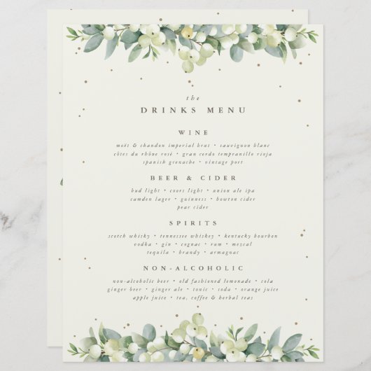 Cream Snowberry+Eukalyptus Wedding Drinks/Bar Menu (Vorne/Hinten)