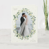 Cream Snowberry+Eukalyptus Wedding Foto geklappt Dankeskarte (Vorderseite)