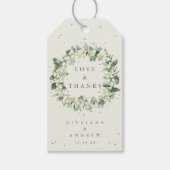 Cream Snowberry+Eukalyptus Wedding Liebe & Danke Geschenkanhänger (Vorderseite)