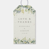 Cream Snowberry+Eukalyptus Wedding Liebe + Danke Geschenkanhänger (Vorderseite)