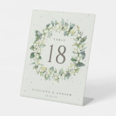 Cream Snowberry + Eukalyptus Wedding Tischnummer Sockelschild (Vorderseite)