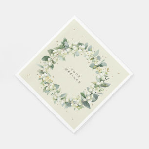 Cream Snowberry+Eukalyptus Weihnachtsschrei Serviette
