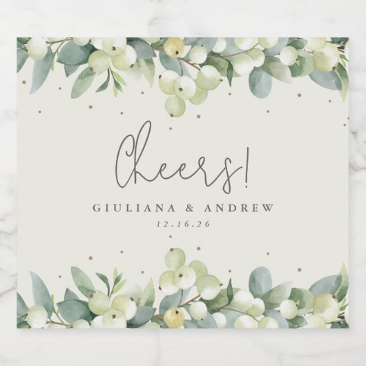 Cream Snowberry+Eukalyptus Winter Wedding Bierflaschenetikett (Einzelnes Label)