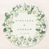 Cream Snowberry & Eukalyptus Winter Wedding Runder Pappuntersetzer (Vorderseite)