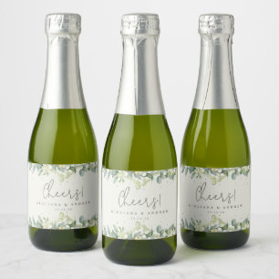 Cream Snowberry+Eukalyptus Winterhochzeit Mini Schaumweinetikett