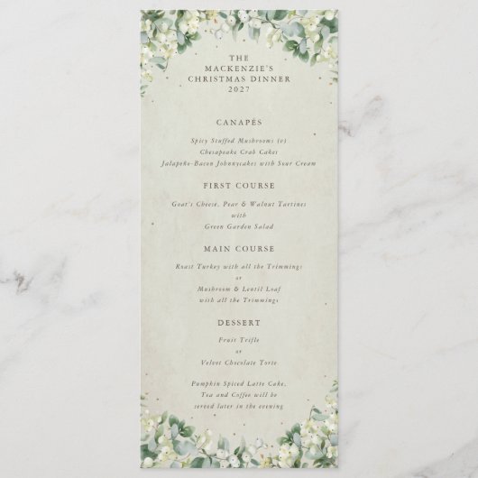 Cream Snowberry Weihnachtsessen Abendessen Flat 4 Menükarte (Vorderseite)