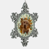 Cream Snowberry Weihnachtskraut Foto Schneeflocken Zinn-Ornament (Links)