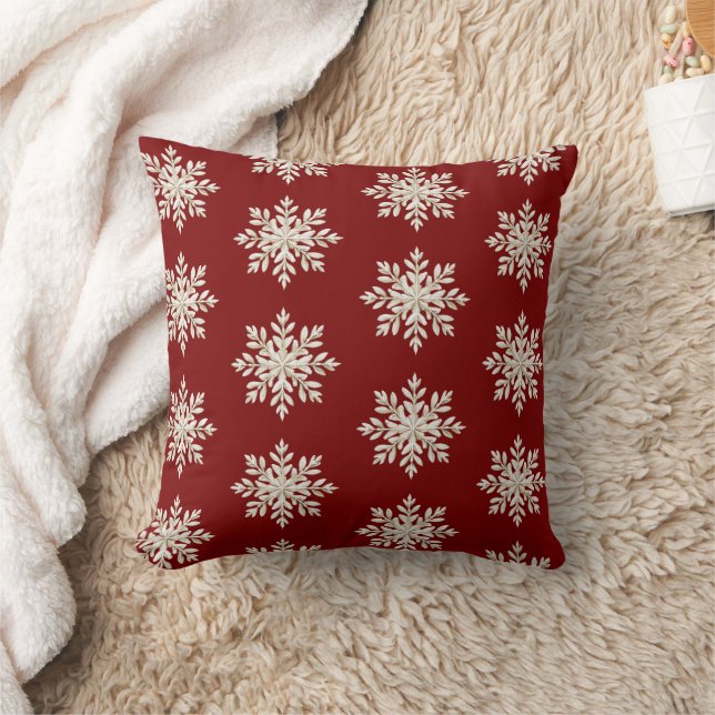 Cream Snowflake Red Christmas Kissen (Decke)