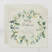 Cream Square Snowberry+Eukalyptus Weihnachtsfeier Feiertagskarte (Vorne/Hinten)
