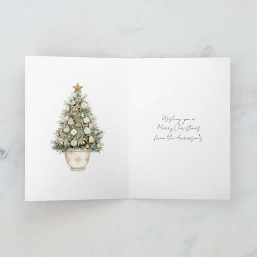 Cream Stripes Christmas Tree Star Ornaments Karte (Innenseite)