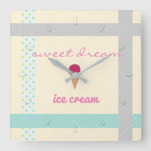 Cream Sweet Dreams Ice Cream Wall Clock Quadratische Wanduhr