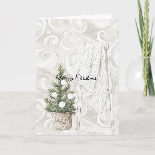 Cream Swirls Christmas Tree Ladder with Blanket Karte (Vorderseite)