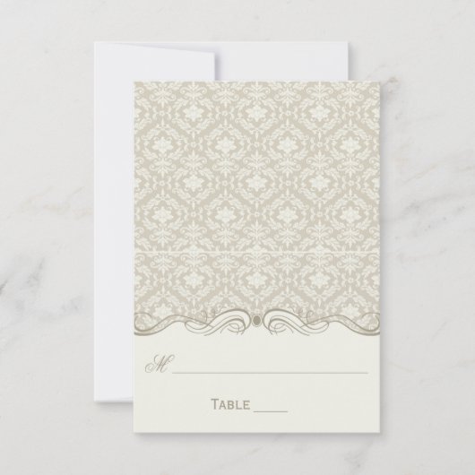Cream Tan Ivory Damask Wirbel Falte Platzkarten (Vorderseite)
