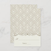 Cream Tan Ivory Damask Wirbel Falte Platzkarten (Vorne/Hinten)