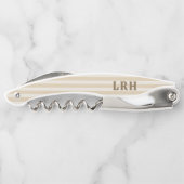 Cream Tan Stripe Vintage Tiny Initials Monogram Kellnermesser (Rückseite)