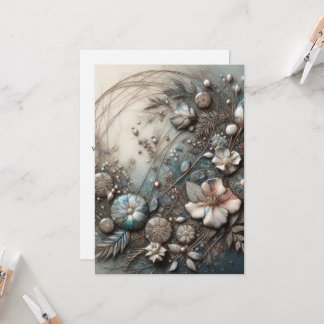 Cream Teal 3D skulpturale botanische Blumen-Grußka Karte