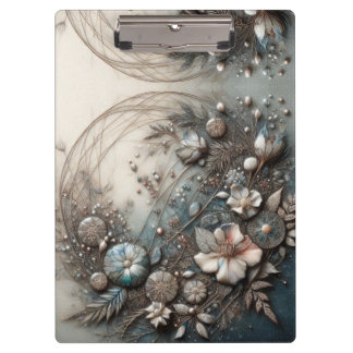 Cream Teal 3D skulpturale botanische Blumen  Klemmbrett
