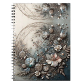 Cream Teal 3D skulpturale botanische Blumen-  Notizblock