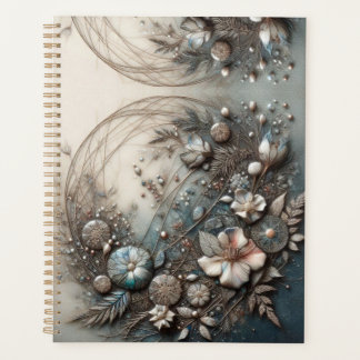 Cream Teal 3D skulpturale botanische Blumengestalt Planer