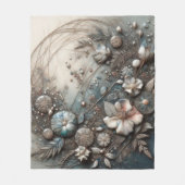Cream Teal 3D skulpturale botanische florale Fleec Fleecedecke (Vorderseite)