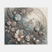 Cream Teal 3D skulpturale botanische florale Fleec Fleecedecke (Vorderseite (Horizontal))