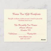 Cream Tee Geschenkgutschein Postkarte (Rückseite)