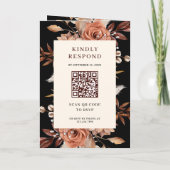 Cream Terracotta Floral QR Code Black Wedding Einladung (Rückseite)