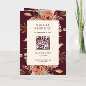 Cream Terracotta Floral QR Code Burgundy Wedding Einladung (Rückseite)