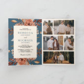 Cream Terracotta Floral QR Code Dusty Blue Wedding Einladung (Innenseite)