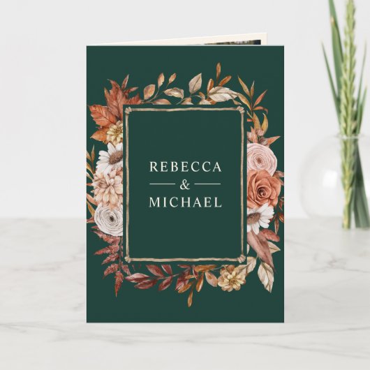 Cream Terracotta Floral QR Code Emerald Wedding Einladung (Vorderseite)