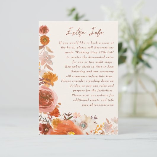 Cream Terracotta Floral Unterkunft Aquilore Begleitkarte (Stehend Vorderseite)