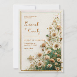 Cream Textured Gold Astrantia Wedding Einladung