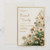 Cream Textured Gold Astrantia Wedding Einladung (Vorne/Hinten)