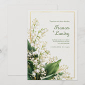 Cream Textured Lily Valley Gold Frame Wedding Einladung (Vorne/Hinten)