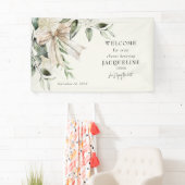 Cream Tying the Knot Bow Hydrangea Dusche Willkomm Banner (Insitu)